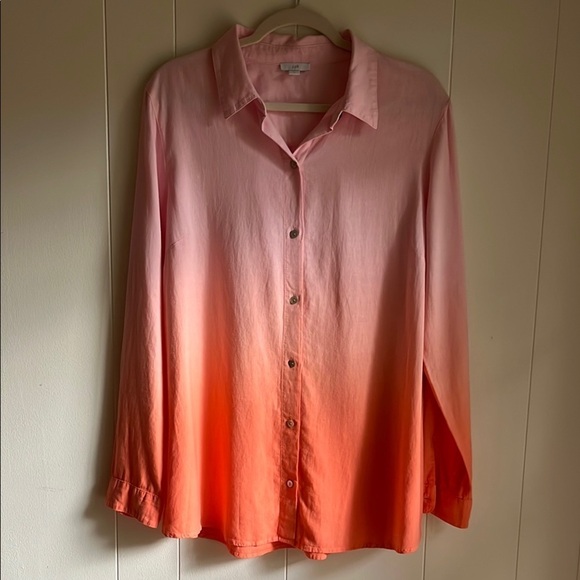 J.Jill Pink and Orange Ombre Button-Up Coastal Beach Lagen Look Shirt Sz Med - Picture 2 of 16